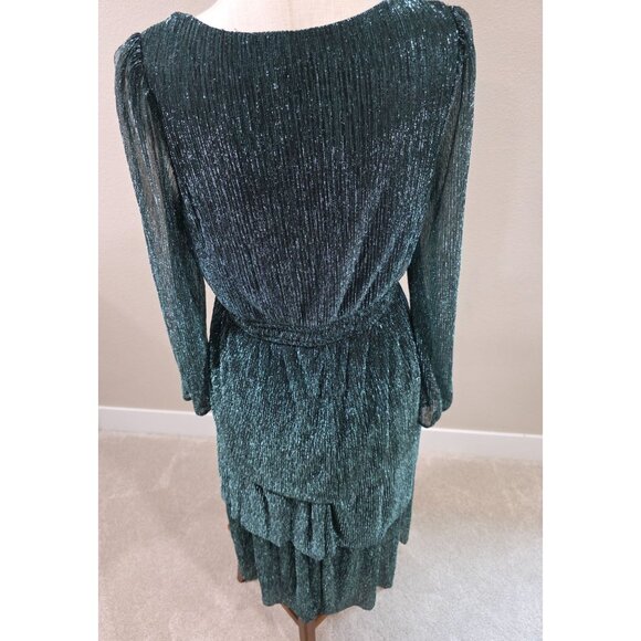 Shimmery Green Long Sleeve V-Neck Tiered Midi Dress XL Maurices - Picture 8 of 12